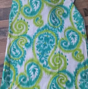 Fabric Aqua & lime green Richloom 2.6 yards Home decor screenprint